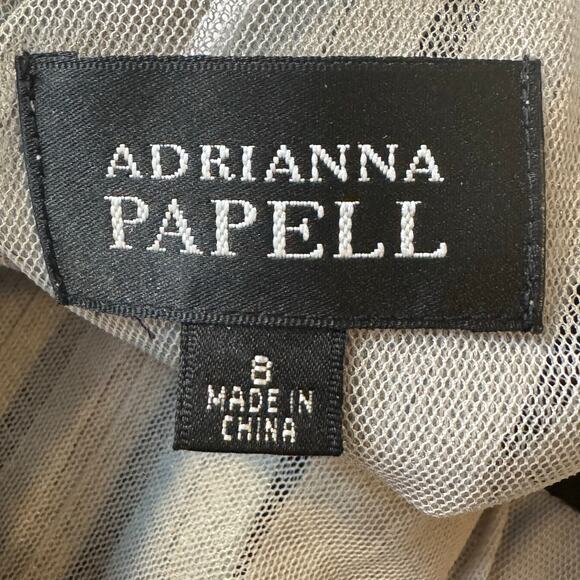 Adrianna Papell Size 8 Silver Gray Metallic Tiered Shuttered Ruffle Dress - Picture 6 of 7